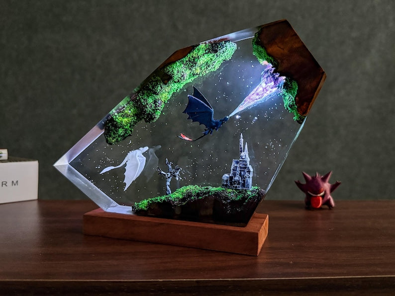 Dragon Toothhless Resin Night Light, Ice, Fire Dragon Epoxy Lamp, 3D Dragon Night Light
