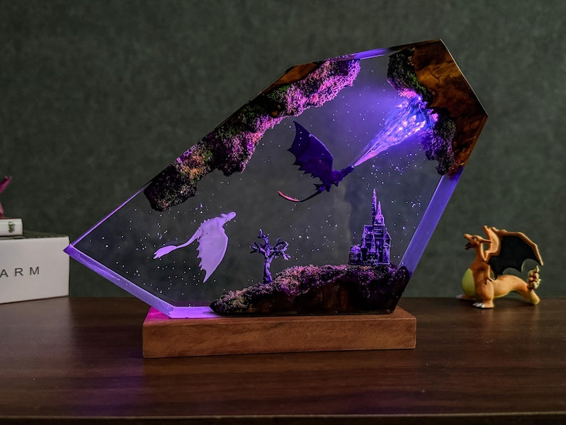 Dragon Toothhless Resin Night Light, Ice, Fire Dragon Epoxy Lamp, 3D Dragon Night Light