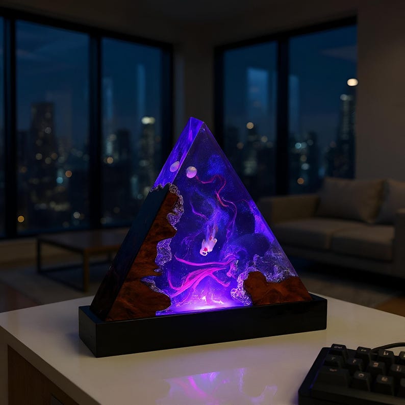 Galaxy Resin Night Light, Astronaut Epoxy Lamp, Handmade Resin Wood Lamp, Space Themed Night Light