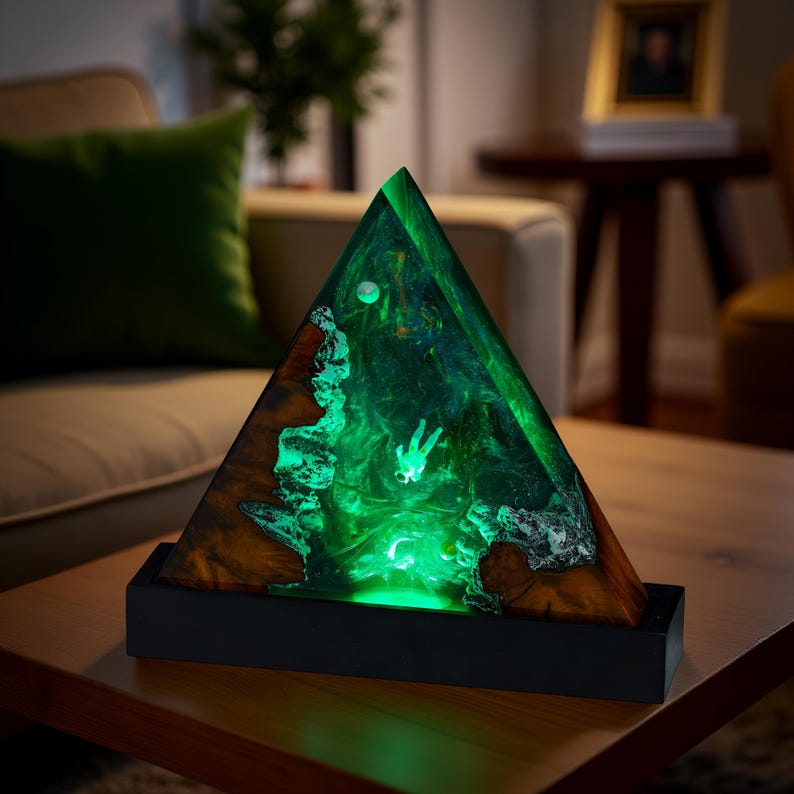 Galaxy Resin Night Light, Astronaut Epoxy Lamp, Handmade Resin Wood Lamp, Space Themed Night Light