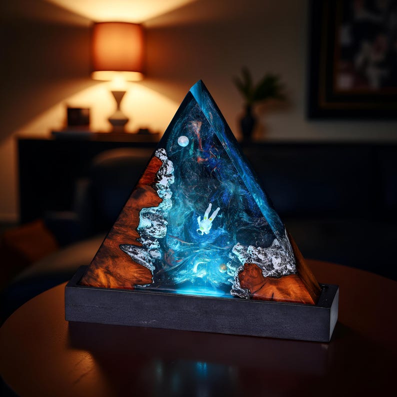 Galaxy Resin Night Light, Astronaut Epoxy Lamp, Handmade Resin Wood Lamp, Space Themed Night Light