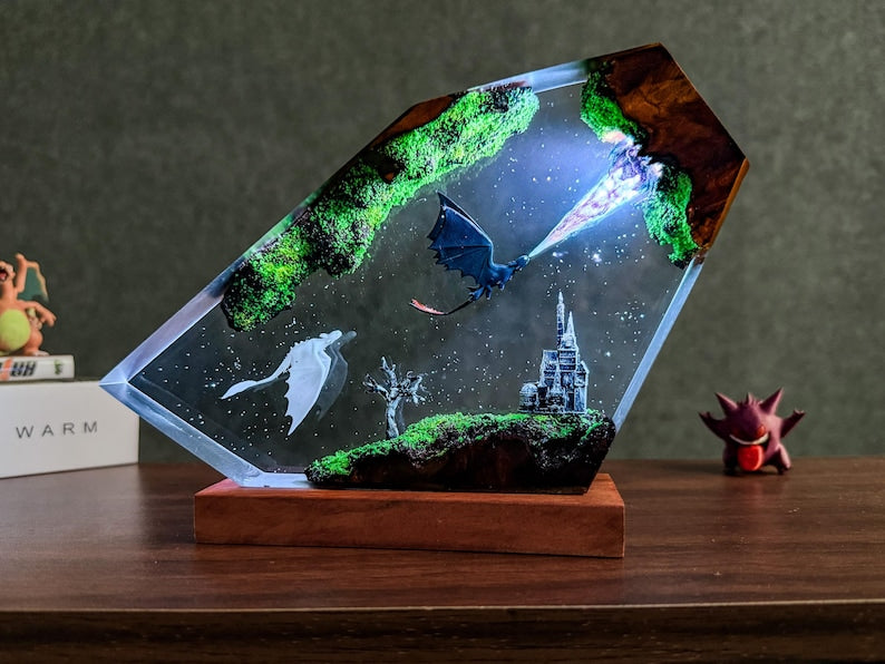 Dragon Toothhless Resin Night Light, Ice, Fire Dragon Epoxy Lamp, 3D Dragon Night Light