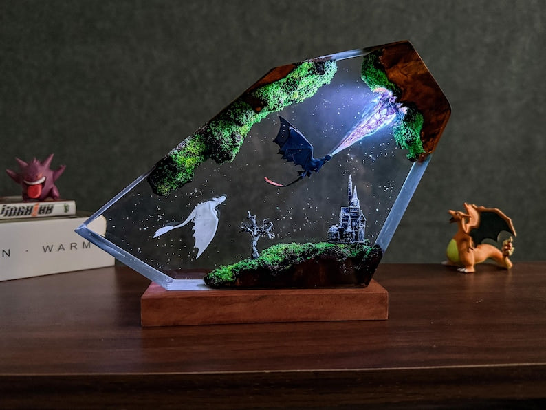 Dragon Toothhless Resin Night Light, Ice, Fire Dragon Epoxy Lamp, 3D Dragon Night Light
