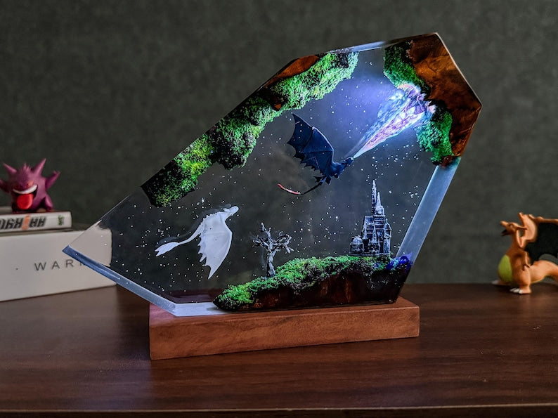 Dragon Toothhless Resin Night Light, Ice, Fire Dragon Epoxy Lamp, 3D Dragon Night Light